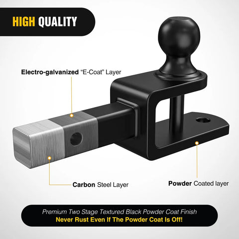2 Inch Rear Trailer Hitch Receiver Kit For ATV UTV Converts Your Hitch To A Standard 2x2 Receiver With Tow Hook, material layers