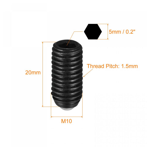 5 Pack Ball Point Set Screws M10 X 20mm High Carbon Steel Spring Loaded Ball Plunger Hex Socket Grub Screw Built Tough