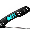 Pro Grade Instant Read Digital Meat Thermometer For Grilling And Cooking, black plastic with blue display and metal probe