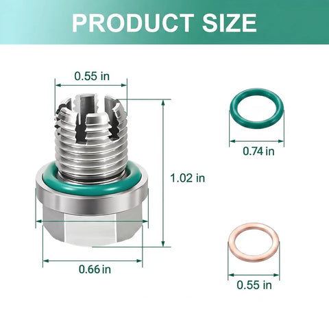 Upgrade Your Ride With This Heavy Duty M14x1.5 Piggyback Oil Drain Plug Made From Stainless Steel That Fixes Oversized Threads And Stops Leaks Like A Boss For Any Car Or Truck Engine Repair Job, stainless steel drain plug with O-rings, 0.55 in and 1.02 in
