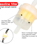 Close-up of dirt bike gas line filter component for GY6 50cc-150cc engines, highlighting fiber filter and high-strength ABS material.