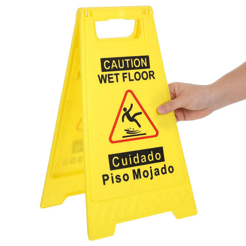 Two Pack Double Sided Folding Wet Floor Caution Signs Bright Yellow A Frame Stands Slip Hazard Markers Heavy Duty Shop Safety Gear For Retail Stores Job Sites Ready Setup