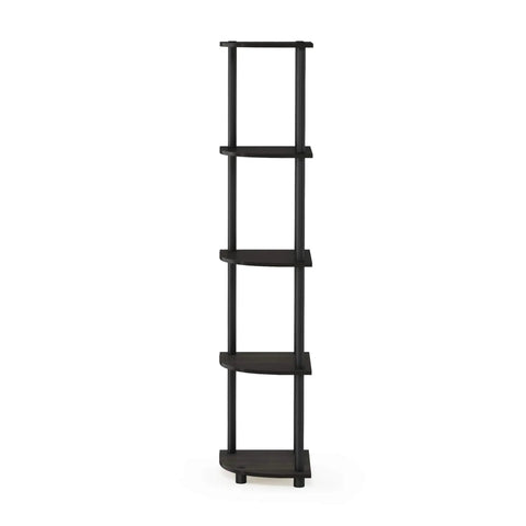 Turn N Tube Corner Shelf 5 Tier Bookshelf with Open Storage for Living Room Home Office Garage Bedroom Espresso Finish Space Saving