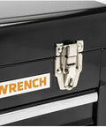 Close-up of lock on Three Drawer Steel Toolbox With Keyed Center Lock Black Powder Coat That Resists Rust 20 Inch Tool Box