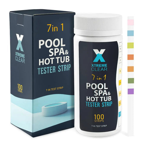 Go To 7 In 1 Pool And Spa Test Strips Kit, 100 Count Water Testing Strips for Bromine, Chlorine, pH, with packaging and strips