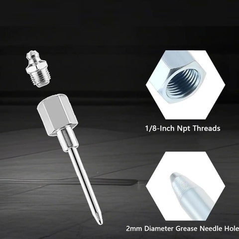 Industrial Grade Grease Needle Coupler Set with high pressure needle nozzle and 1/8-inch NPT threads for precision lubrication.