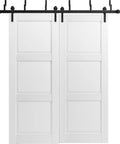 Interior Barn Bypass Sliding Doors Set With Solid Wood Panels No Glass White 84x96 Inches Classic Style And Heavy Duty Hardware Included