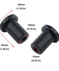 Close-up of Six Piece Sliding Barn Door Wall Track Spacers Hardware Connector Set Made From Hardened Carbon Steel With POM Coating, showing dimensions.