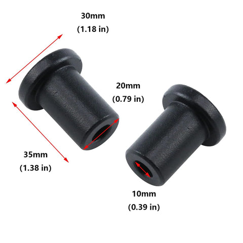 Close-up of Six Piece Sliding Barn Door Wall Track Spacers Hardware Connector Set Made From Hardened Carbon Steel With POM Coating, showing dimensions.