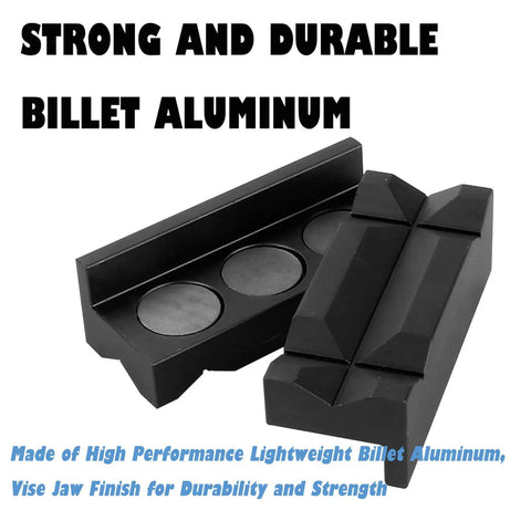 Top Shelf 4 Inch Aluminum Vise Jaw Pads Featuring Hella Strong Magnets And Reversible Design Provide Zero Mark Protection For Pipes And Delicate Parts Shop Floor Essential Covers That Keep Your Bench Vice Running Smooth All Day - black anodized aluminum vise pads with strong magnets.