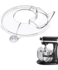 Full Wrap-Around Pouring Shield For Stand Mixers 6-7 Qt, shown with stainless steel bowl-lift mixer, easy-clean accessory