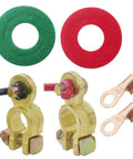 Two Pack Solid Brass Battery Terminal Connectors Top Post End Clamps For Cars And Marine Color Coded Wing Nuts For Easy Identification