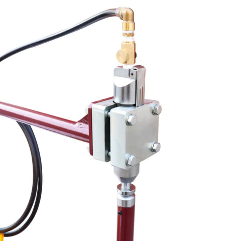 Close-up of Air Powered Planishing Hammer With 24 Inch Throat, Nine Anvils, Beefy Metal Shaping Tool for auto body repair.