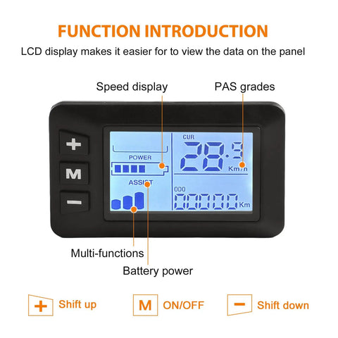 Electric Bike LCD Display For Handlebars 24V 36V 48V Compatible E Bike Control Panel 0.87 Inch Connector No 2 Communication Protocol Black And White Screen Ride Ready Gauge Upgrade