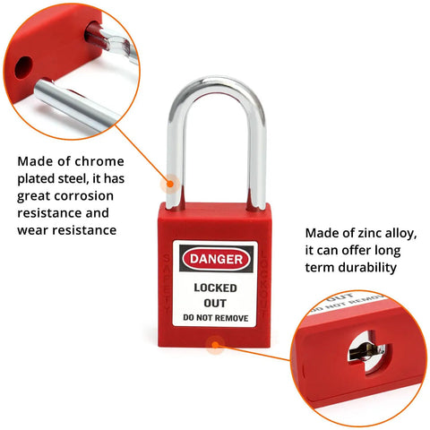 Heavy Duty Industrial Gate Valve Lockout With Steel Safety Padlock In Bold Red Finish Fully Waterproof Non Conductive Assembly Fits Standard One To Two Inch Handles Built Tough As Nails For Hella Reliable Security