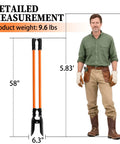 Heavy Duty Post Hole Digger With Fiberglass Handle And Carbon Steel Blades 58 Inch Reach Orange And Black measurement shown