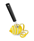 Triangular Channel Knife With A V Shaped Stainless Steel Blade For Garnishing Fruits And Veggies, peeling a lemon.