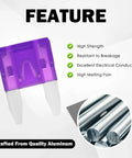 Close-up of a purple fuse highlighting features from the 120 Piece Car Fuses Assortment Kit With 10 Amperage Levels