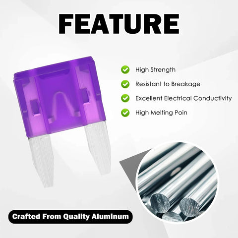 Close-up of a purple fuse highlighting features from the 120 Piece Car Fuses Assortment Kit With 10 Amperage Levels
