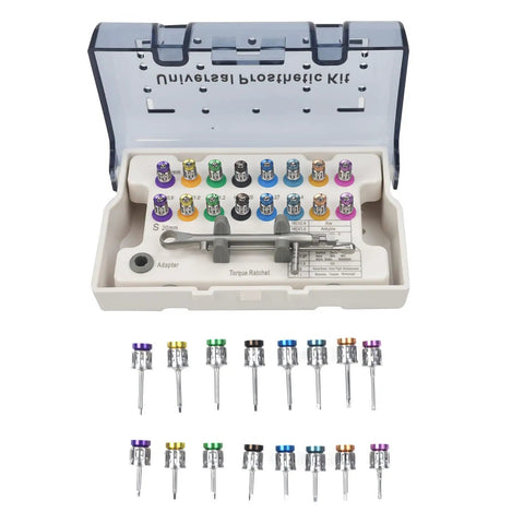 Colorful All In One Universal Implant Torque Wrench Kit With Ratchet, Pro Grade 10 To 70 Ncm Includes 16 Screwdrivers