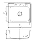Diagram of Stainless Steel Kitchen Sink Drop In Top Mount 25 Inch With 3 Hole Single Bowl And Strainer Durable 18 Gauge T304