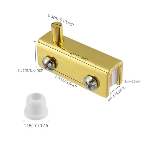 Killer Gold Glass Door Pivot Hinge Eight Piece Kit For Cabinet And Showcase Display Featuring Slick Clamp Design And Hassle Free Zero Drill Setup For Four To Six Millimeter Glass Panels small detail view with dimensions