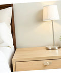 Old School Zinc Alloy Cabinet Handles With Backplates In Golden Finish on bedroom furniture drawer next to a lamp