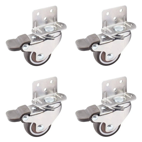4 Pack 1.5 Inch L Shaped Swivel Casters With Brakes Quiet TPE Rubber Wheels Metal Housing Replacement Caster For Furniture Baby Beds Cabinets Carts And Tables 194 Lb Load Capacity