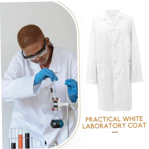 Man wearing men's long sleeve lab coat for medical pros comfortable doc costume for adults unisex design ideal for med students.