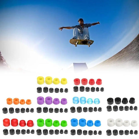 Colorful PU bushings and washers from Skateboard Truck Rebuild Kit with PU Bushings Swivel Washers and Shock Absorber for durability.