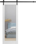 Sturdy Barn Door 36 By 96 Inches With Mirror Panel Lucia 1299 White Silk With Mirror Finish 6.6 Ft Rail Hangers Heavy Hardware Set