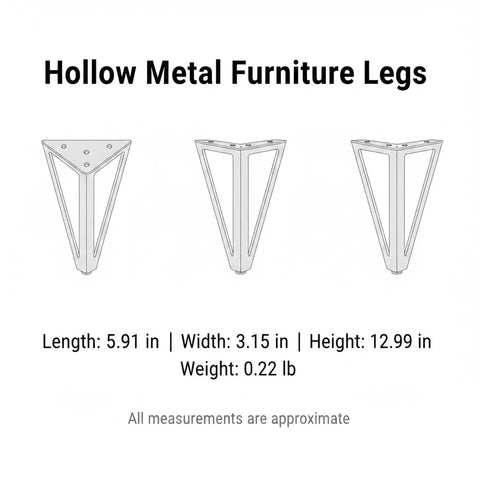 Replacement Feet for Sofas and Cabinets, 5.9 Inch Hollow Steel Furniture Legs in Matte Black, 4 Pack, dimensions illustration