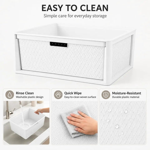 Wide Three Drawer Plastic Storage Tower With Cross Weave Removable Bins For Keeping Your Space Looking Fresh While Solidly Organizing Clothes And Daily Essentials