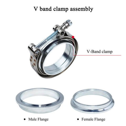 3.5 Inch Stainless Steel V Band Clamp Kit With Male And Female Flanges For Turbo Exhaust Systems, assembly view