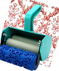 The OG Decorative Texture Paint Roller With Interchangeable Pattern Design Imprint Brush for ceilings with a blue textured roller.