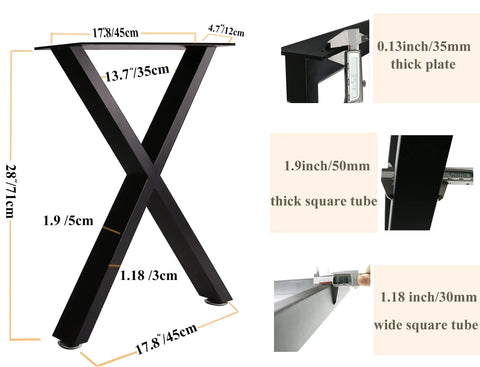 Beefy Metal Table Legs 28 Inch High Square Tube Industrial Style For DIY Dining Tables And Desks Built Tough 800 Lbs Capacity