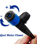 Close-up of 30 Pack Drip Irrigation Emitters With Stakes, 360 Degree Adjustable Fan Sprayers For One Quarter Inch Tubing
