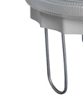 Close-up of Solar Water Wiggler Bird Bath Scene 8WW 5 Inch Gray Sun Powered Automatic Water Movement base with metal legs, outdoor use.