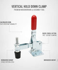 Vertical Hold Down Clamp With Quick Action Toggle for Woodworking and Assembly on a tough galvanized iron workbench mount