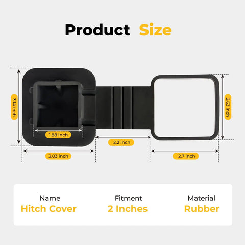Universal 2 Inch Trailer Hitch Cover Plug Cap Rubber For 2x2 Receiver Tubes Class 3 4 5 Fits Most Trucks SUVs Jeeps And ATVs UTVs size diagram