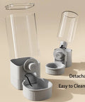 Cage Hanging Pet Bowl Gravity Water Dispenser For Dogs Cats Rabbits in gray, easy to clean with detachable design.