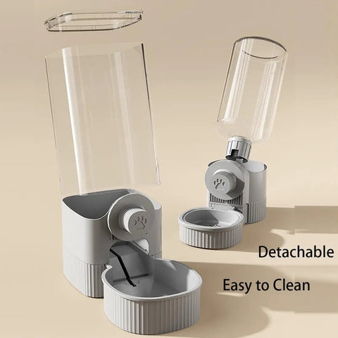 Cage Hanging Pet Bowl Gravity Water Dispenser For Dogs Cats Rabbits in gray, easy to clean with detachable design.