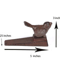 Vintage Cast Iron Bird Door Stopper Set Heavy Duty Metal Door Stop With Handle No Drilling Required side view with dimensions.