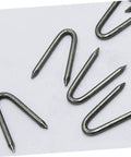 Close-up of U Shaped Garden Stakes And Fixing Nails Set For Fences And Ground Anchors Pro Grade 100 Piece U Nails For Easy Garden Projects.