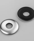 Two #10 x 1/2 sealing washers, 304 stainless steel with neoprene/EPDM bonded gasket, silver and black.