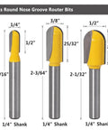Six-Piece One Quarter Inch Shank Pro Grade Carbide Router Bit Set With Ninety Degree V-Groove And Round Nose Bits For CNC