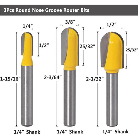 Six-Piece One Quarter Inch Shank Pro Grade Carbide Router Bit Set With Ninety Degree V-Groove And Round Nose Bits For CNC