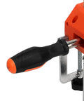 Durable Home Vise Table Work Bench Clamp With Stainless Steel Body And Non Slip Abs Jaws For Easy Woodworking Clamping Projects Plus Quick Clip Installation close-up of handle and clamp mechanism.