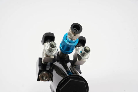 Heavy Duty Polyurethane Foam Spray Gun With Air Purge Self Cleaning Pu Foaming Tool Cast Iron Frame close-up view of connection points.