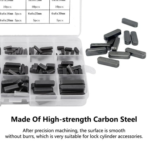 Watris Veiyi 140-piece carbon steel parallel square stock key set in a clear plastic storage case